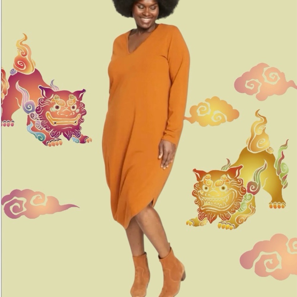 UNIVERSAL STANDARD ICONIC GENEVA V-NECKLINE DRESS ( SZ 10-12 ) CARAMEL CAFE - Picture 8 of 11